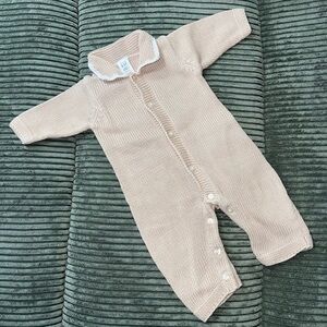 GAP baby tan & white neutral button up knit jumper